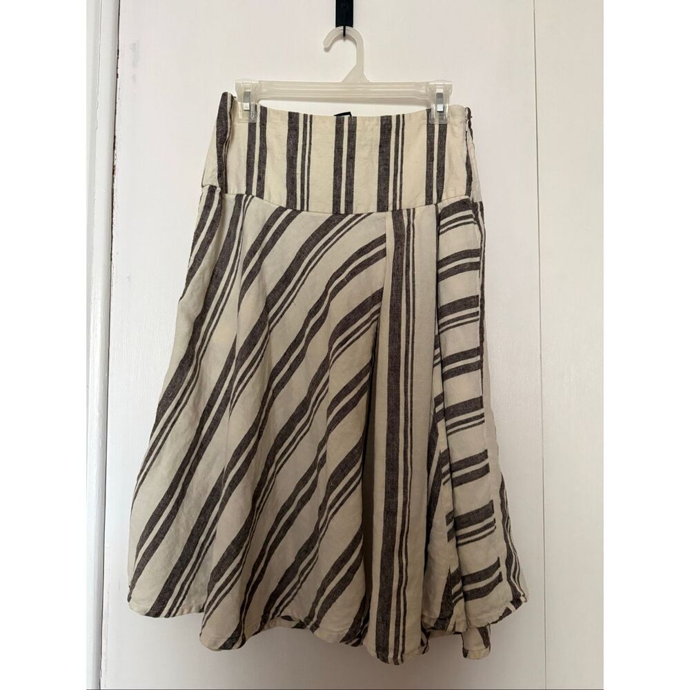 GAP 100% Linen Striped A-Line Midi Skirt Cream Brown Size 4R - Picture 3 of 9